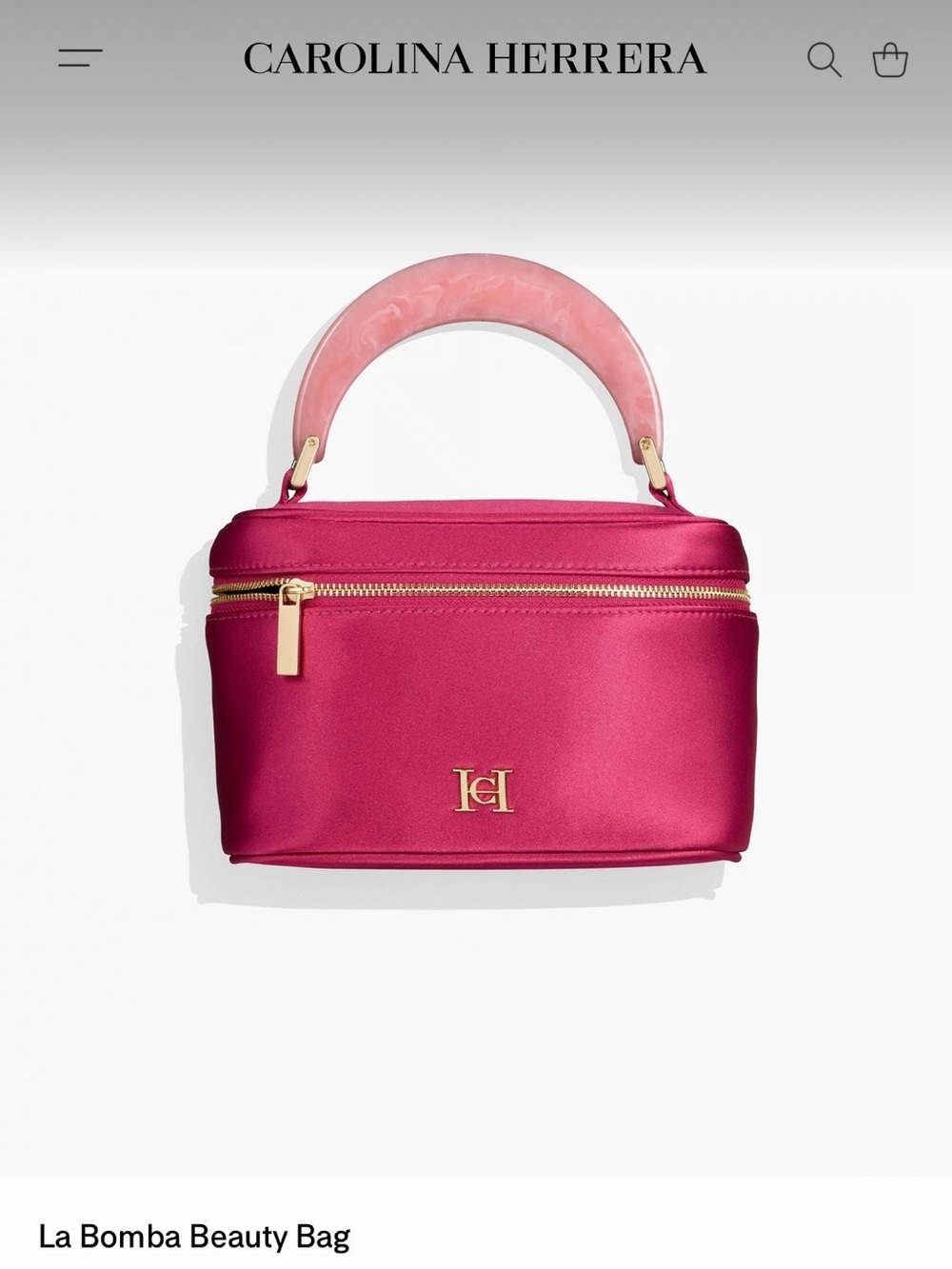 Carolina Herrera Satin Top-Handle Cosmetic Bag in Fuchsia with Pink Handle